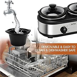 Slow Cooker Dual and Triple Slow Cooker Buffet Server Multiple Pot Food Warmer Slow Cooker Buffet Food Warmer Adjustable Temp Lid Rests Stainless Steel