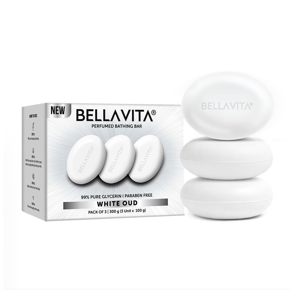 BELLAVITA White Oud Perfume Bathing Soap | Moisturising Skin | 99% Glycerin | Intense Freshness | Long-Lasting Fragrance | Paraben-Free | Mineral Oil-Free | Pack of 3 | 300g-image-30