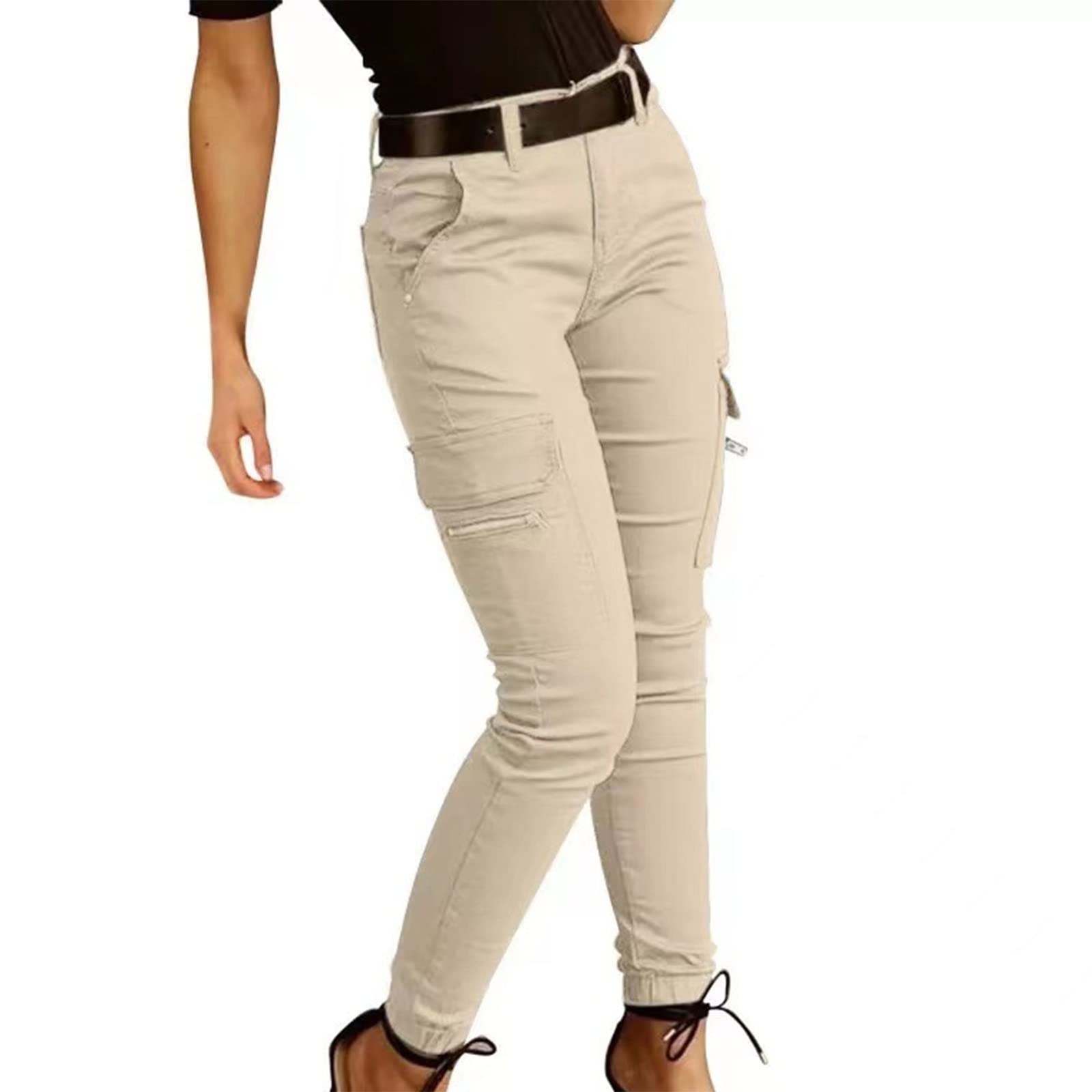 Women's Stretch Tactical Cargo Pants High Waisted Casual Joggers Pant Solid Skinny Hiking Trousers with Pockets