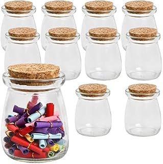 10 Pack 100ml Glass Favor Jars with Cork Lids, Small Glass Pudding Cup Yogurt Storage Jars, Milk Glass Bottles Containers for Party Wedding Favours Kitchen Spices and Jam
