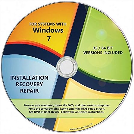 Windows 7 Install DVD 32 64 Bit SP1 Reinstall System Repair All Recovery Restore CD Disk Disc Machine Repair Shop (R) DVD