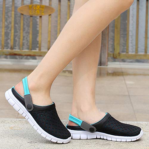 Hsyooes Mens Womens Mules & Clogs Garden Shoes Summer Breathable Mesh Slippers Non-Slip Outdoor Beach Sandals Unisex Blue,8 Women/6.5 Men,Label Size 39 #TOP4
