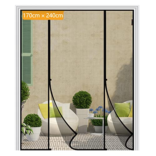 Yotache Fliegengitter Tür Magnet 170x240cm Fliegengitter Doppeltür Ohne Bohren, Insektenschutz für Schiebetür Balkontür, Reißfest, Fokussierte Magnete für Schnelleren Verschluss, Schwarz-Türrahmenmaße