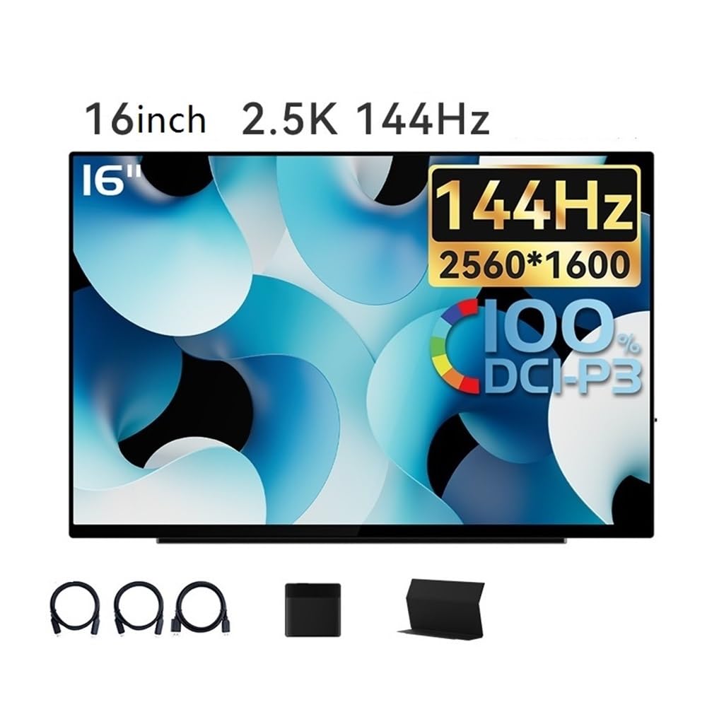 Schermo esterno portatile da ufficio 16 pollici 2.5K con touch screen, schermo secondario for giochi e audiovisivo ad alta frequenza di aggiornamento 144 Hz Monitor per Smart Working