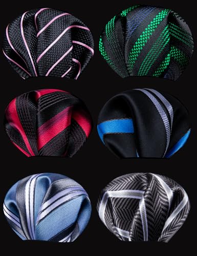 Image of Barry.Wang 6 PCS Men Ties Set Silk Business Fashion Woven Necktie Handkerchief Cufflinks Paisley Stripe Wedding Party
