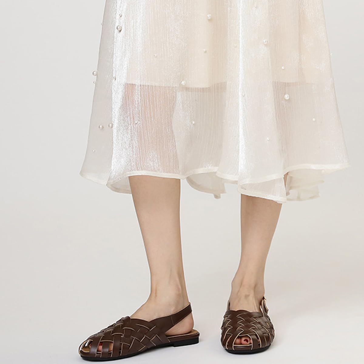 Sandalias Romanas Mujer Construcción De Jaula Trenzada Vintage con Protección De Punta Cerrada Zapatos Planos De Tira Trasera Y Calzado De Verano Retro para Fin De Semana