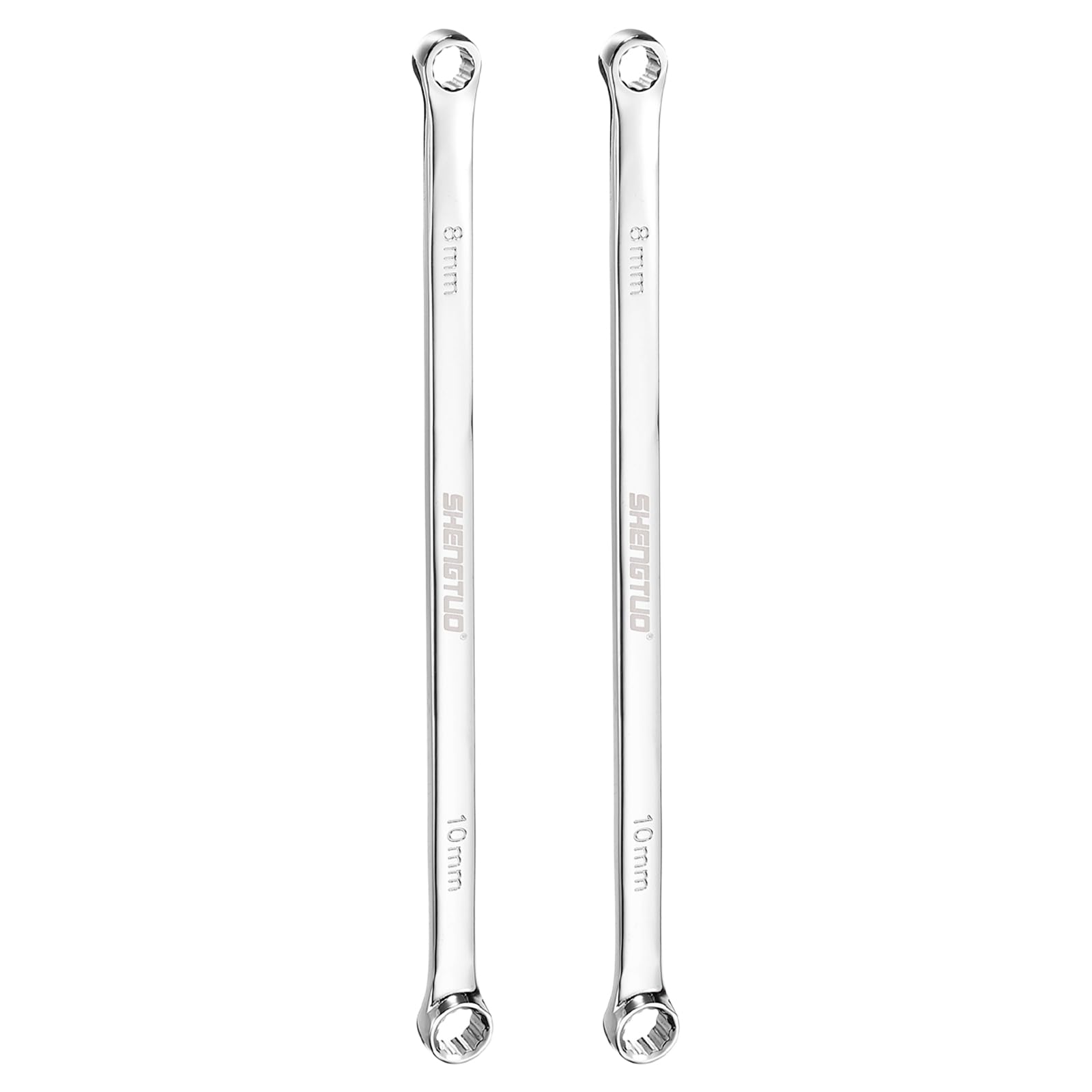 QUARKZMAN 2 sztuki podwójnych kluczy oczkowych 8 x 10 mm metryczne 12-punktowe przesunięcie 0 stopni ekstra długie, podwójne klucze oczkowe z grzechotką CR-V polerowany długi klucz narzędzie do napraw