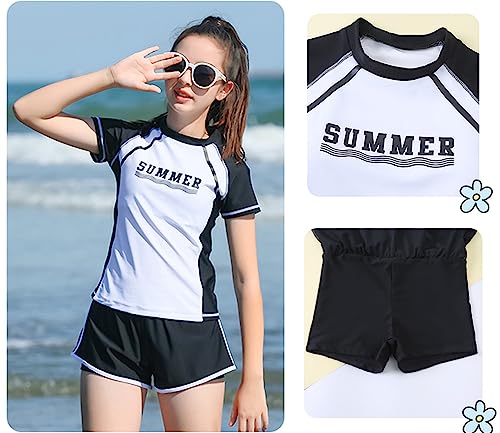 Image of KORADI Girls Swimsuits Rash Guard Swim Set Kids Two-Piece Bathing Suits Teen Swimwear Beach Shorts Sun Protection Swim Shirts