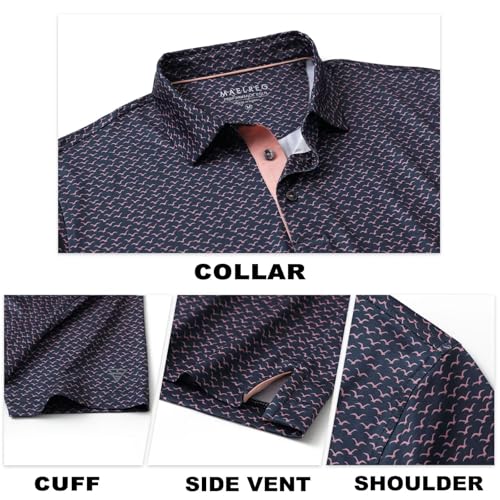 Image of M MAELREG Mens Golf Shirt Short Sleeve Dry Fit Print Moisture Wicking Performance Patterns Collared Polo Shirt