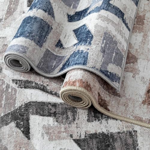 Image of 8X10 Area Rugs for Living Room Bedroom,Modern Abstract Large Carpet Green Rug 8x10 for Dining Room Office,Non Slip Washable Print Faux Wool Thin 8 by 10 Indoor Nursery Kids Home Pet & Child Friendly