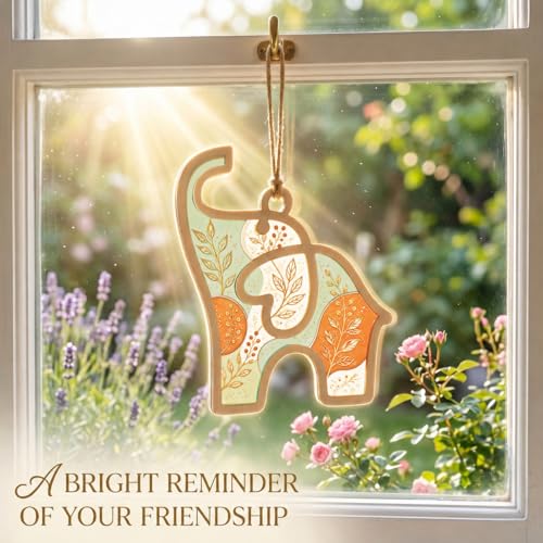 Friendship Elephant Ornament, Best Friend Gift for Women, Friendship Gifts for Women, Elephant Gifts for Friend, Unique Gifts for Best Friends, 2 Layer Elephant Sun Catcher, 4.3 x 4 Inch - Image 4
