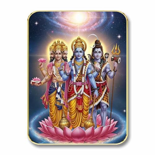 Image of SAF Harihara Trimurti Wall Art with Table Top Stand & Wall Hanging Hole | Lord Vishnu Brahma Shiva MDF Religious Painting for Mandir Home Decor