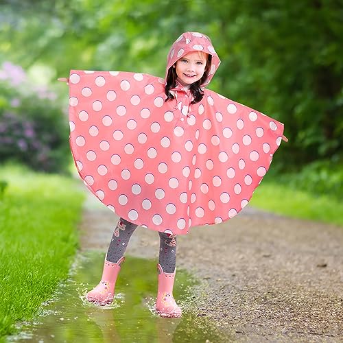 Image of LAMA Kid's Rain Poncho with Hooded, Reusable Waterproof Girl Rain Jacket, Lightweight Boy Girl Cute Rain Poncho for 3-7 Year
