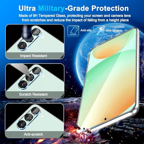 Image of 3 Pack for Samsung Galaxy S24 FE Screen Protector Tempered Glass + 3 Pack Camera Lens Protector, Military Grade Shatterproof, 9H Hardness, Fingerprint Unlock, Case Friendly 6.7 Inch