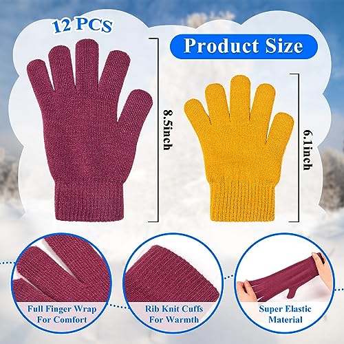KXCOFTXI 12 Pairs Adult Winter Gloves, Kids Colorful Knit Gloves, 8 Color Mixed Loading, 2 Sizes, Bulk Cold Sports for Driving and Sports2