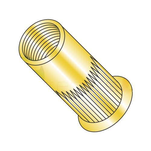 10-24 (Max Grip .225) Small Flange Ribbed Blind Threaded Inserts/Steel/Zinc Yellow (Carton: 1,000 pcs)