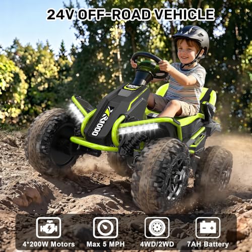 Image of ANPABO 24V 4x4 Ride On Toys for Big Kids Aged 3-12, 4 * 200W Motors-Green