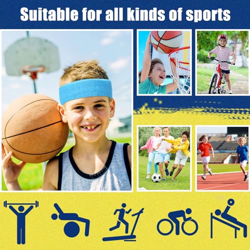 Image of Libima Kids Sweatbands Bulk Boys Headband for Sports Kids Cotton Terry Youth Sweatbands Elastic Sports Headbands Wicking Athletic Bands for Team Activity