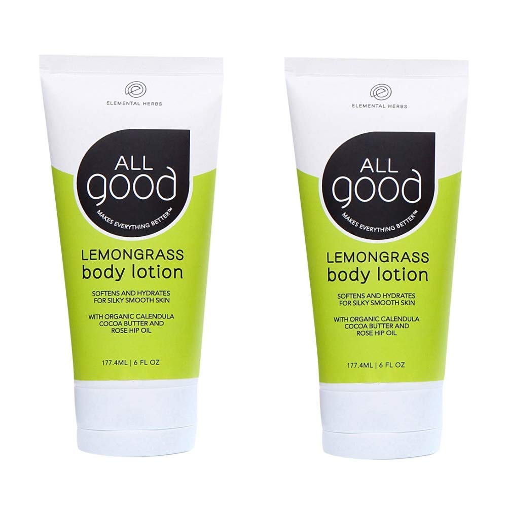 All Good Hand & Body Lotion | Moisturizing Organic Lotion for Dry Skin, Hands & Body | Essential Oils, Calendula, Cocoa Butter | Whipped Texture, Non-Greasy Body Butter, Vegan (Lemongrass)(2-Pack)
