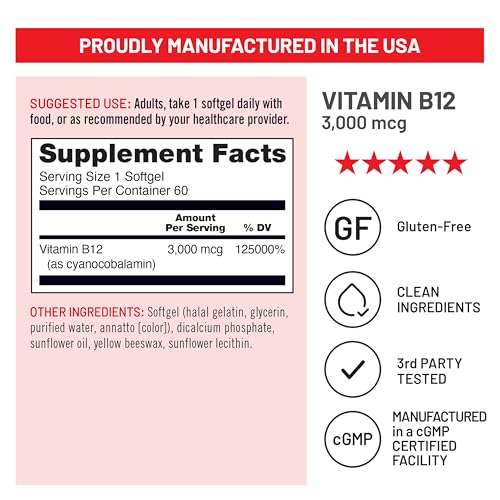 NatureWise Vitamin B12 3000 mcg - Extra Strength - Supplement for Supporting Energy Levels, Mental Clarity, Nervous System Health - Easy-to-Swallow, Soy and Gluten-Free, Non-GMO - 60 Softgels - image 4