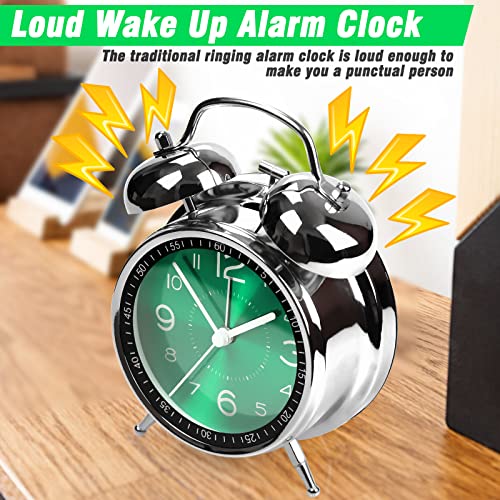 Image of AYRELY Super Loud Alarm Clock for Heavy Sleepers Adults,Twin Bell Retro 4 Inch Silent Non-Ticking Quartz with Backlight, Metal dial, Alarm Clocks for Bedrooms Bedside (Green)