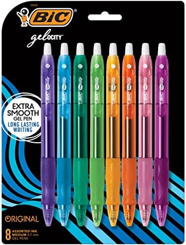 BIC Gelocity Original Long Lasting Fashion Gel Pens, Medium Point (0.7mm) Assorted Ink, 8-Count Pack (RLCAP81-AST)