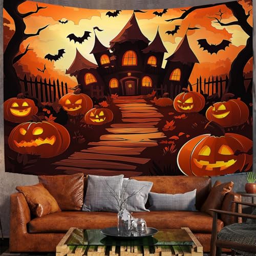 Grand tapisserie ambre Château De Chauve-Souris 230X180cm en polyester