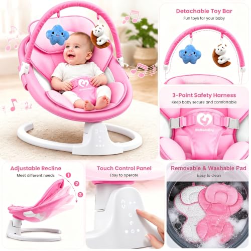 Image of Bluetooth Baby Swing for Infants Indoor & Outdoor Portable, 3 Seat Positions, 5 Speeds, Remote, USB Power, Season Cushion