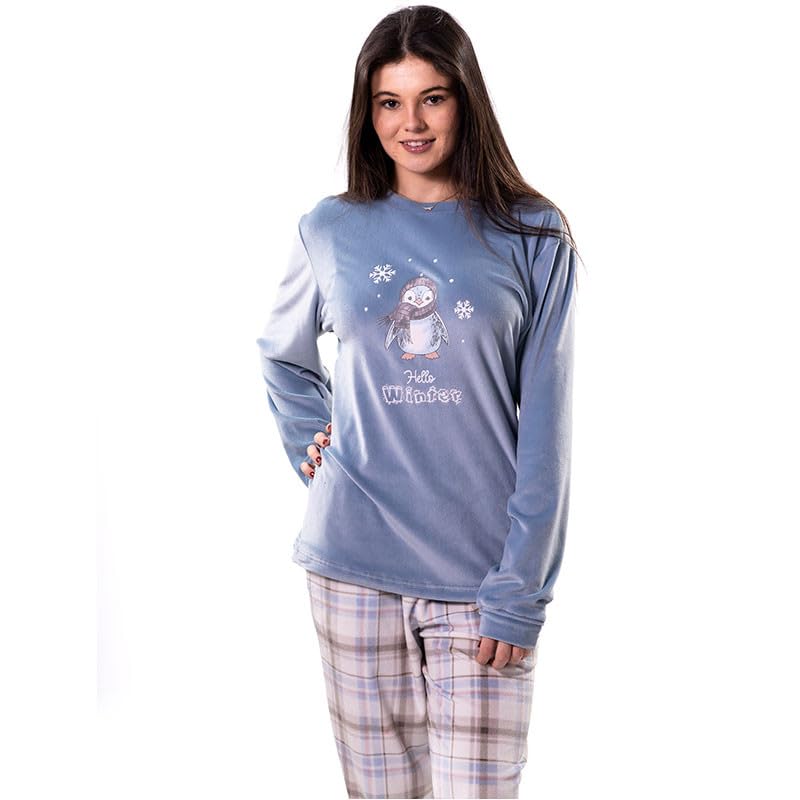Rufino Díaz Pijama Invierno Mujer Terciopelo Spandex Invierno (Azul - XXL) - Tacto suave y agradable para tu descanso
