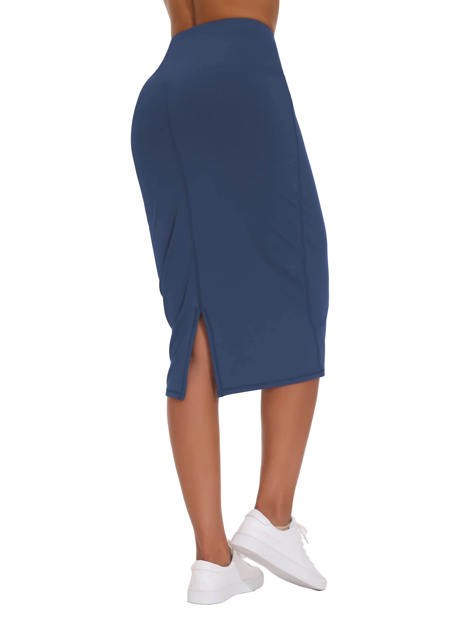 THE GYM PEOPLE Damen Hoher Taille Business Bleistiftrock Knielang Bauchkontrolle Dehnbar Figurbetont Midirock Skirt mit Schlitz Hinten