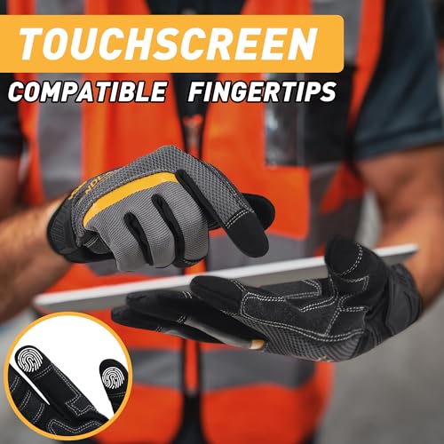 Image of HANDLANDY Work Gloves for Men & Women, Utility Mechanic Working Gloves Touch Screen, Flexible Gardening Gloves for Yard