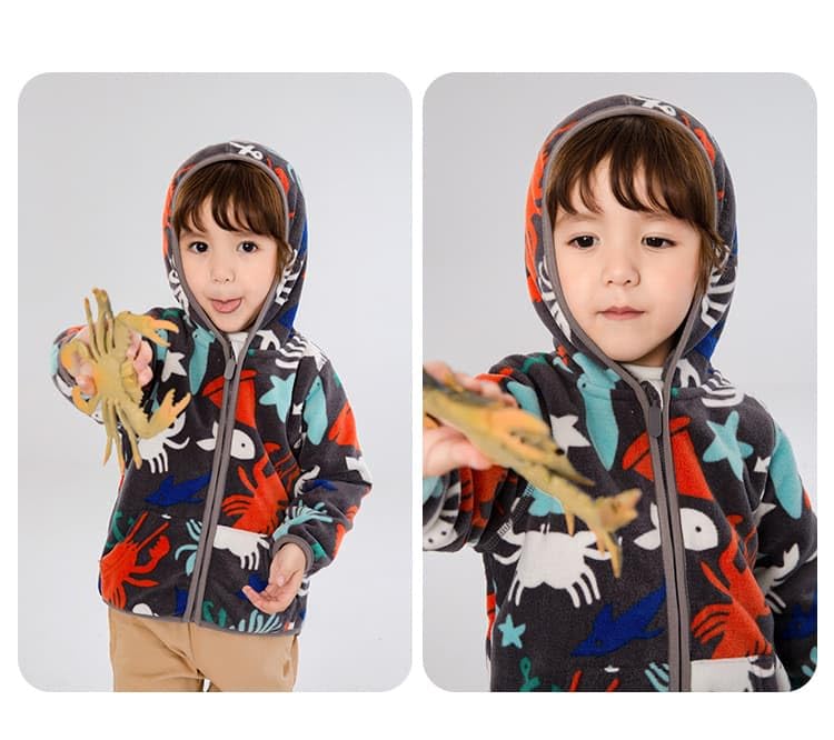 PINU Fashion Cool Print Fleece Hooded Jacket for Toddlers Kids Unisex Winter Autumn Spring Warm Cartoon Outerwear4