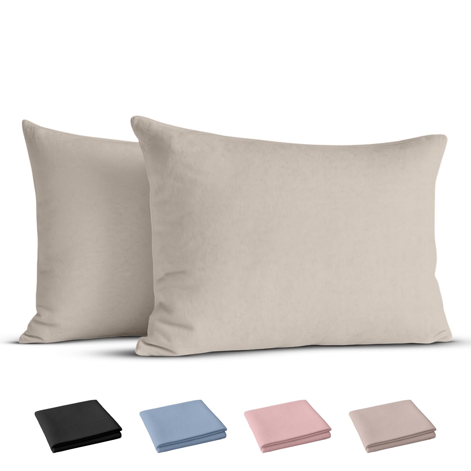 Rohi 100% Brushed Cotton Flannelette Pillowcase Pair – Super Soft & Cozy Thermal Pillow Covers – 50x75 cm (Pillow Pair, Cream)