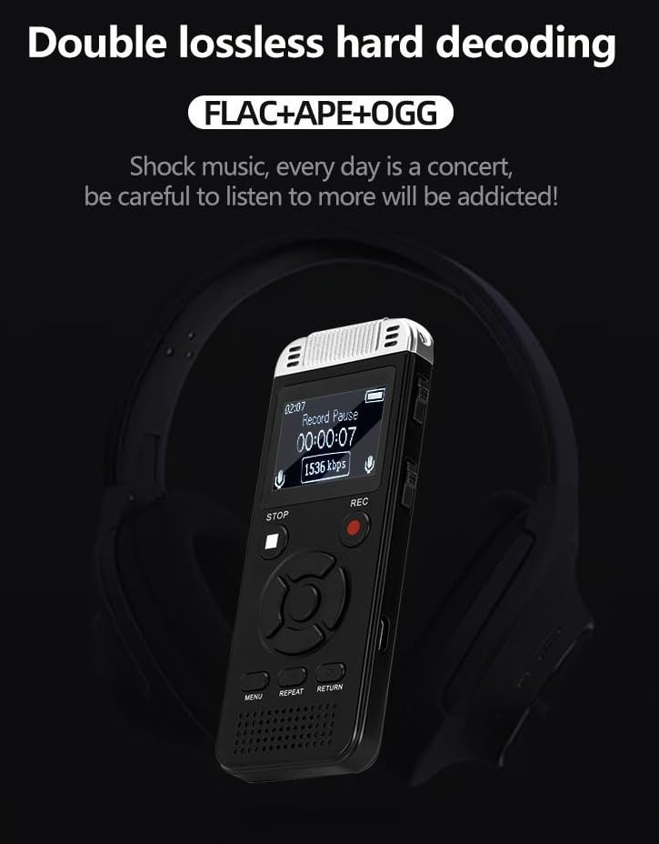 Image of Professional Noise Reduction Digital Voice Recorder, 32GB Storage, MP3 /WAV Recording, Voice Activation, 80 Hours Battery Life, LCD Screen, USB Flash Drive & Call Recording