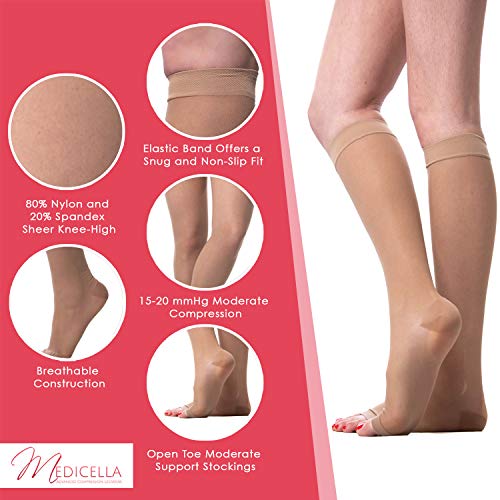 Image of Medicella Knee High Compression Socks Open Toe 15-20 mmHg Medical Quality