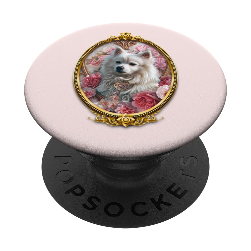 Elegant Floral American Skimo Portrait Art PopSockets Swappable PopGrip, Black