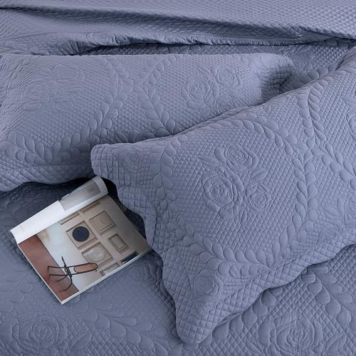 Image of EVENHUG Oversized King Bedspreads California King Quilt Set with Pillow Shams Extra Wide Large King Size Quilts Lightweight Coverlet Bedding Sets Blue 120 inchx128 inch