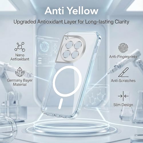 Image of Jkobi Lifetime Anti-Yellow MagSafe Compatible Clear Back Cover Case for OnePlus 12 5G (Sleek Hard Crystal | Shockproof and Camera Protection)