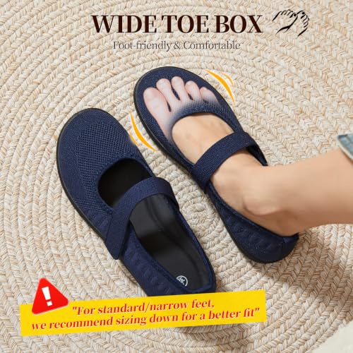 Image of Waluzs Wide Toe Box Flats Shoes Women Knit Ballet Flats Mary Jane Dress Flat Wide Width Walking Shoes Slip-on with Strap