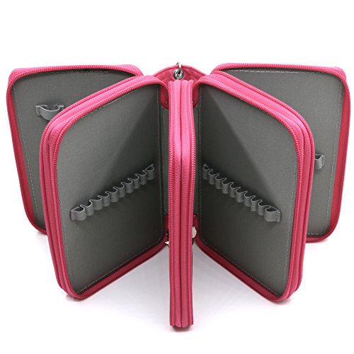 Youshares 72 Slots Pencil Case - Pu Leather Handy Multi-Layer Large Zipper Pen Bag With Handle Strap For Colored / Watercolor Pencil (Pink) #TOP3