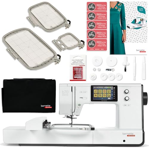 Bernette B70 6' x 10' Embroidery Machine Bundle with 3 Sized Hoops, Accessories & Designs