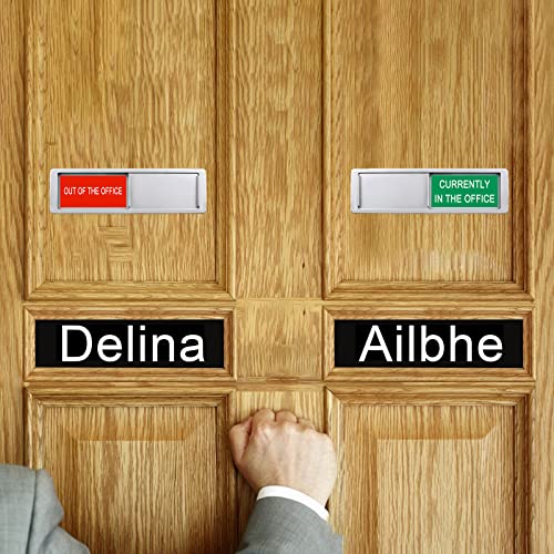 Image of Currently in the Office Out of Office Sign for Door, Privacy Signs for Home or Medical,Easy To Read Non-Scratch Magnetic Slider Door Indicator (7'' x 2'' - Silver)