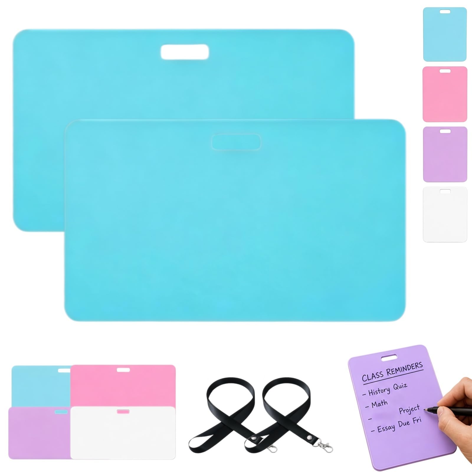 Erasable Badge Sticky Notes, Erasable Badge Note, Reusable Silicone Notepad, Mini Whiteboard for ID, Vertical and Horizontal Pads for Quick Reminders During Daily Shifts (B-Blue*2)