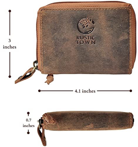 Image of RUSTIC TOWN Leather Key Holder Case - Zippered Key Organizer Wallet with 8 Hooks for Keys, Cash & Card - Gift for Men Women