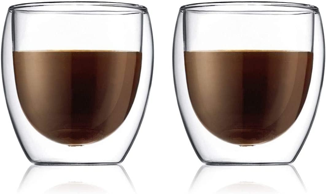 Bodum Double Wall Glasses pack of 2 PAVINA - 250ml Coffee Cups - Dishwasher Safe Thermal Cup - Mouth-blown Borosilicate Glass