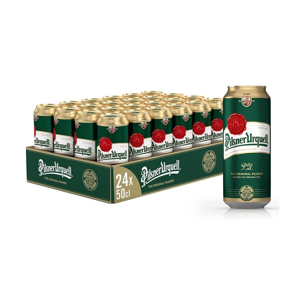 Pilsner Urquell Lata 50cl, Cerveza Checa Estilo Pilsner, 24 latas de 500ml, Total 12000 ml