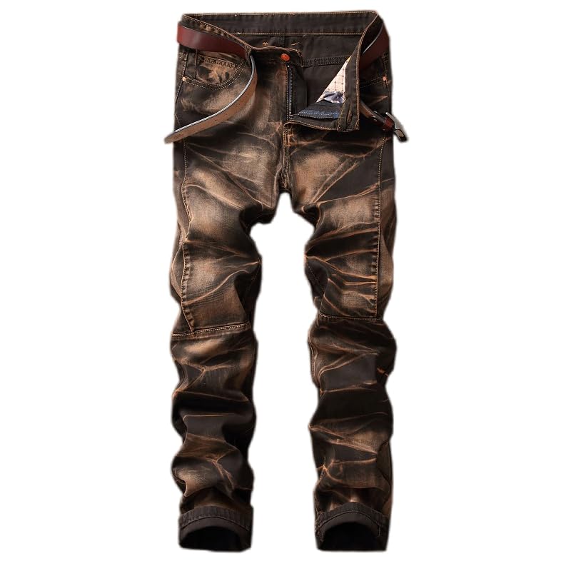 Men Vintage Ripped Skinny Jeans Biker Moto Straight Fit Jeans Fashion Hip Hop Washed Denim Jeans Pants Trousers