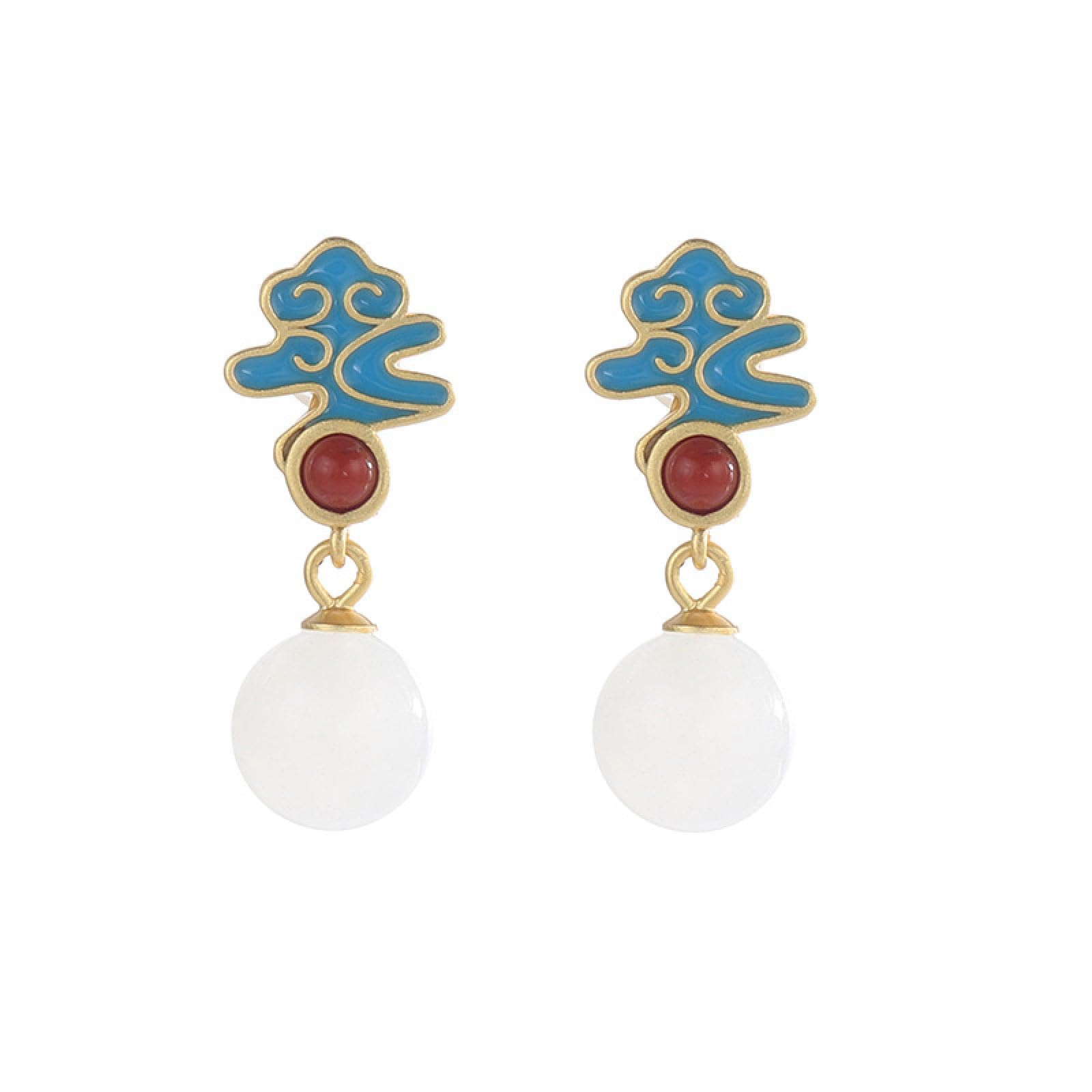 Boucles d'oreilles en jade de Hetian et agate rouge avec émail fait main - 7