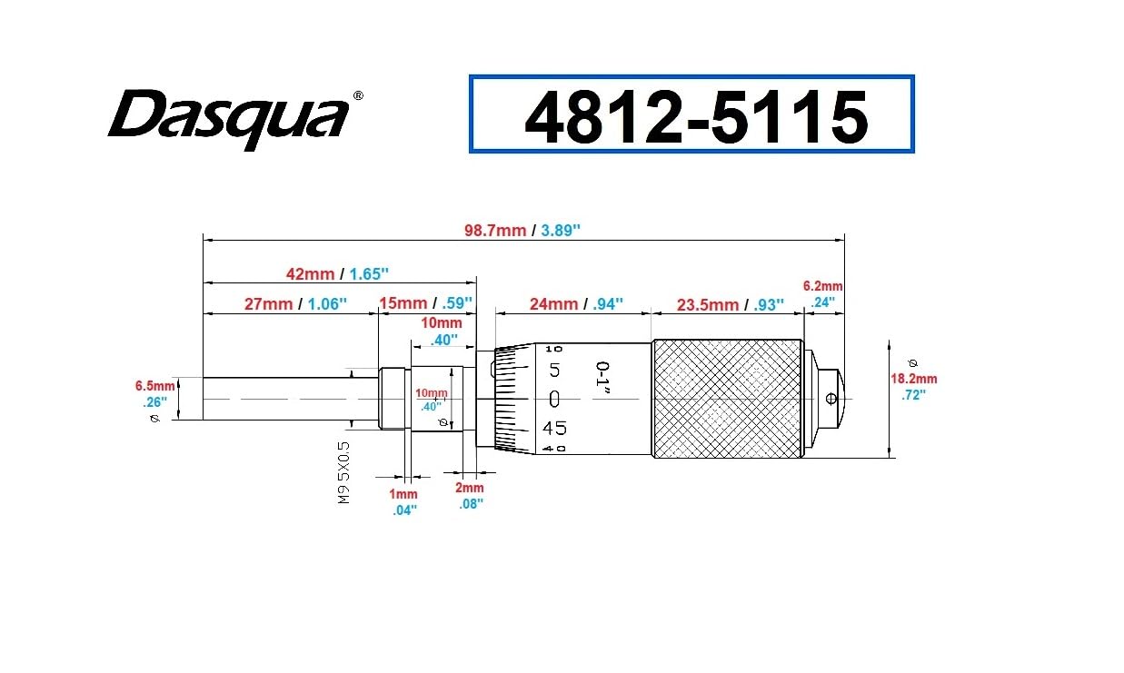 Dasqua 4812-5115 0-1"/0.001" Micrometer Head