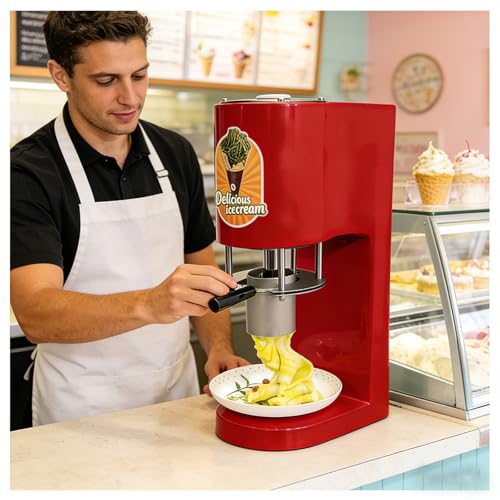 Italian Ge-lato Ice Cream Spaghetti Making Machine,80w Ice Cream Forming Machine, Soft Serve Dessert Machine, One-Touch Start, Easy to Clean,White/Yellow/Red, for Shops, Catering Red